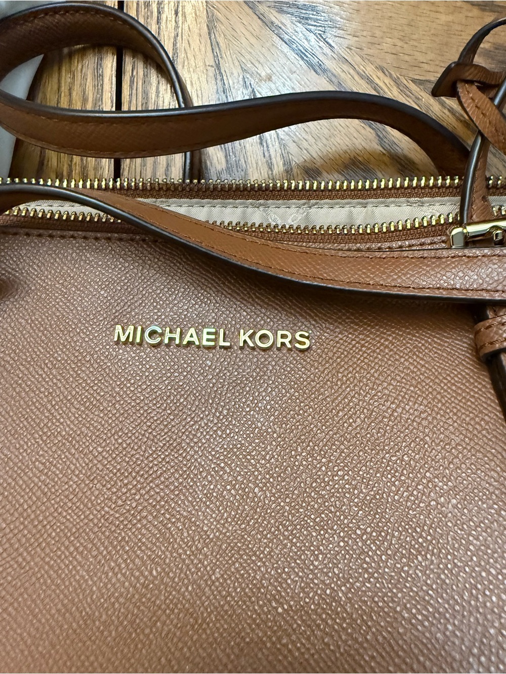 Michael Kors Brown Saffiano Leather Top-Handle Tote with MK Charm - Picture 4 of 9